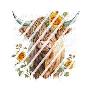 Highland Cow Sunflower Clear Waterslide Decals
