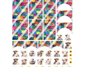 Patchwork Highland Cow Nail Art Decals - Waterslide Nail Decals