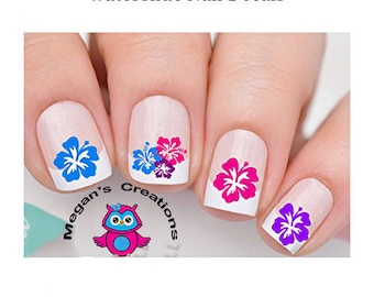 Calcomanías para uñas con diseño de flor de hibisco hawaiana