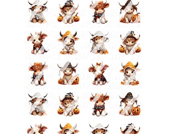 Nagelkunststickers Halloween herfst Highland Cows