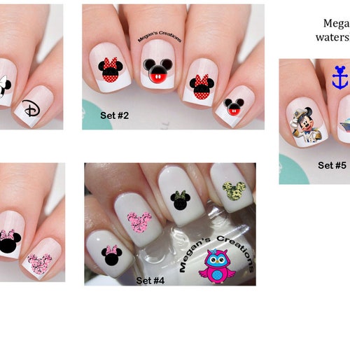 Nail Art Water Decal Stickers - Red Mickey & Minnie Mouse Bows Design (2253)