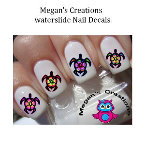 Sea Turtle Hibiscus Flower  Nail Art Decals