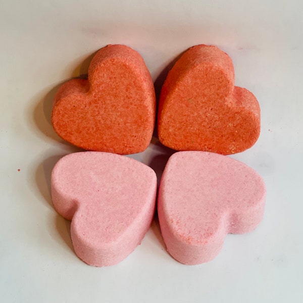 Valentines Heart Bath Bombs. Set of Four- Red or Pink Valentines Day Hearts Bath Bombs