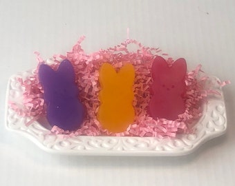 Easter Bunny Soap -  Chillin With My Peeps - Set of Semi-Transparent - Pink Purple and Yellow - Olive Oil Soap