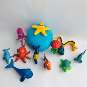 Ocean Baby Bath Bombs - Surprise Inside - Fish Shark Turtle Octopus Squid Whale Dolphin Sea-Horse Eel Jellyfish Starfish