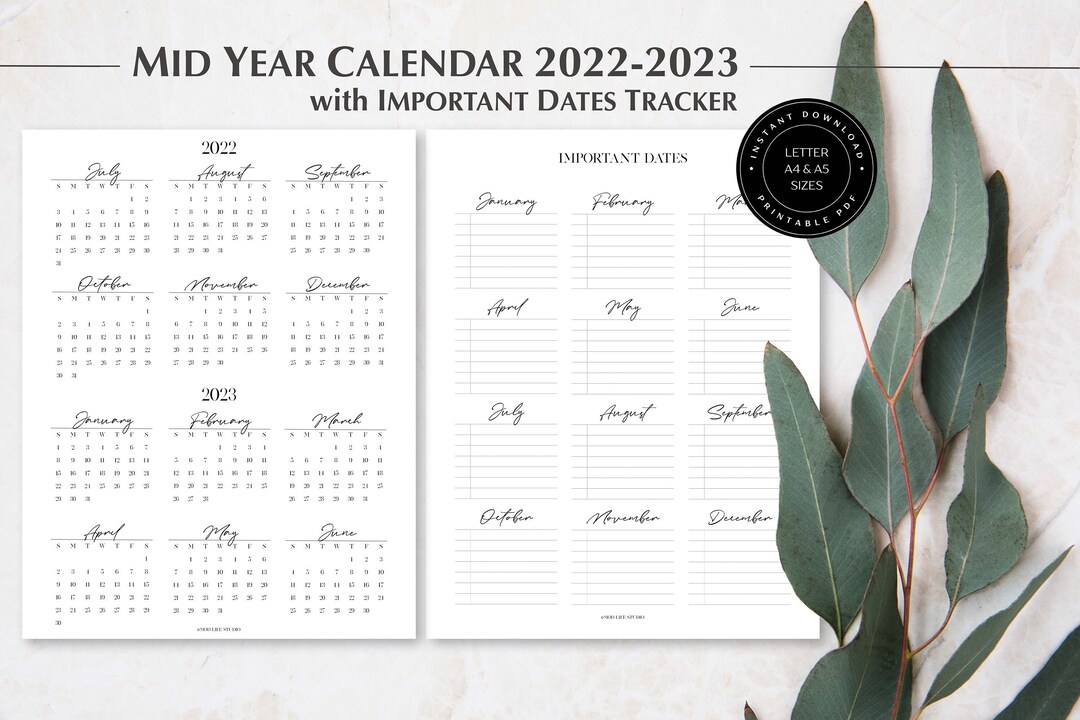 Mid Year Planner Calendar and Important Dates Printable - Etsy Canada