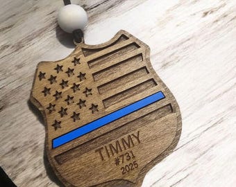 Adorno personalizado de línea azul fina: regalo policial grabado con láser