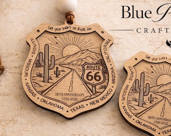 Adorno o imán de la Ruta 66 grabado con láser, recuerdo de viaje del centenario, regalo de coleccionista