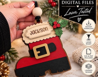 Personalized Santa Boot Ornament SVG/PDF, Laser Engraving Cut File (Digital Download)