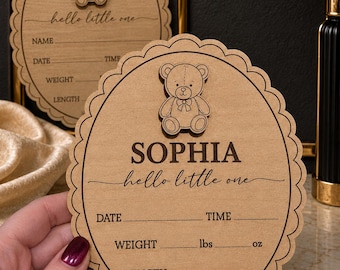 Engraved Bear Birth Stat Plaque, Newborn Announcement Keepsake, Baby Shower Gift, Nursery Decor