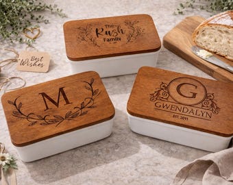 Mantequera personalizada: monograma o nombre familiar, regalo para bodas, cumpleaños, aniversarios.