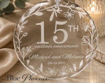 Laser Engraved Crystal Anniversary Ornament • Personalized Keepsake