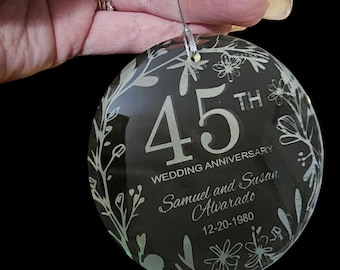 Adorno de aniversario de cristal grabado con láser • Recuerdo personalizado