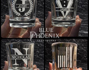 Laser Engraved Shot Glasses, Personalized Wedding Favor or Gift, Custom Drinkware