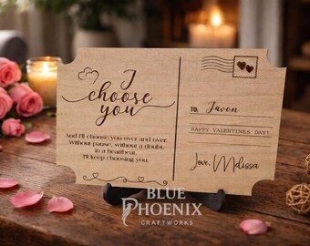 Personalized Engraved Wooden Postcard, Gift of Love