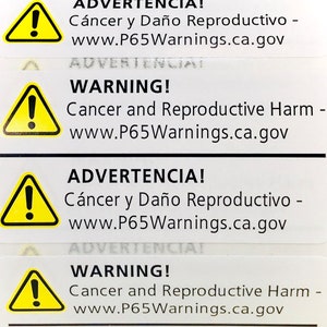 Prop 65 Warning Labels 1,000 Count 2&quot; x 1&quot; Inch | English/Spanish Short Form Truncated California Compliant Stickers
