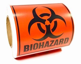 Biohazard 3" x 3" Perforated Labels/Stickers 250 Count Roll. Hazmat Warning Safety Decal