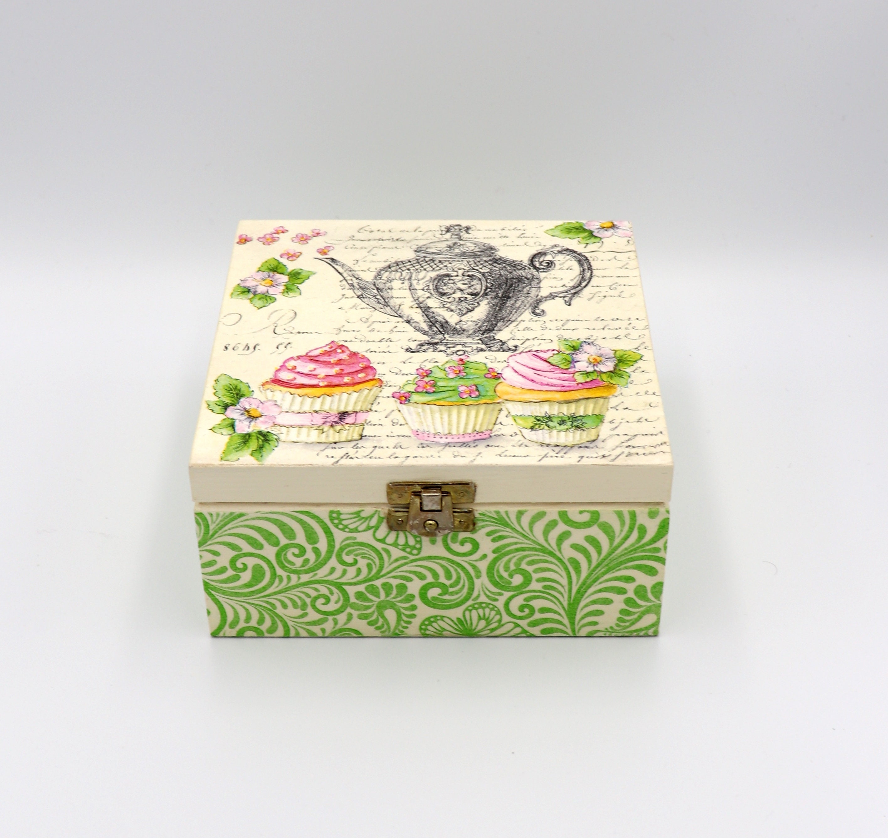 Square Tea Box Wooden Tea Storage Chest Tea Organizer Tea Etsy