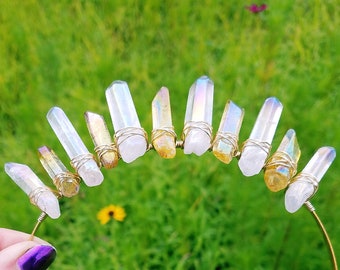 Honey Goddess (Lemon Drop and Angel Aura Crystal Quartz) Fairy Crown