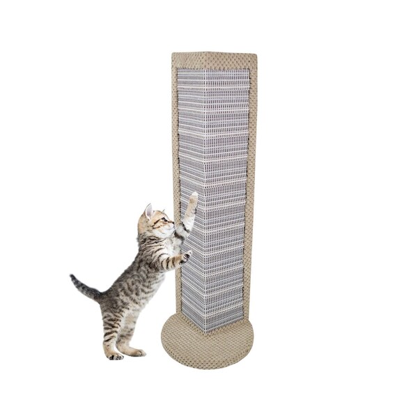 CAT CENTRE Beige Standing Cat Corner Scratching Post - The Protector - Scratcher, Cat Tree, Kitten, No Sisal, Innovative Scratching Straps