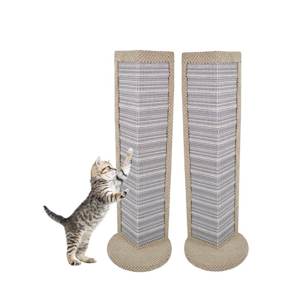 CAT CENTRE Two Beige Standing Cat Corner Scratching Posts - The Protector - Scratcher Cat Tree Kitten No Sisal Innovative Scratching Straps