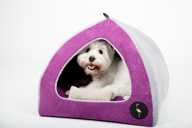 Handmade 50 x 50cm Purple /& Grey UK Pet Cat Puppy Dog Igloo Bed House Pyramid Sofa Cave 2 Sizes