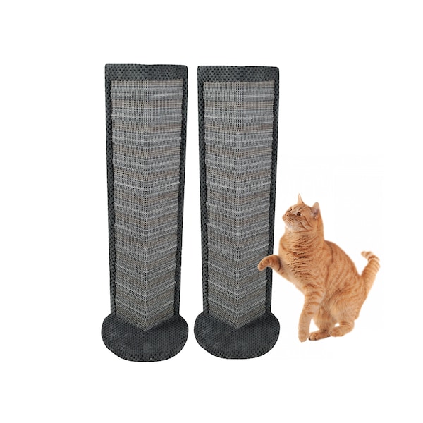 CAT CENTRE 2x Grey Standing Cat Corner Scratching Post - The Protector - Scratcher, Cat Tree, Kitten, No Sisal, Innovative Scratching Straps