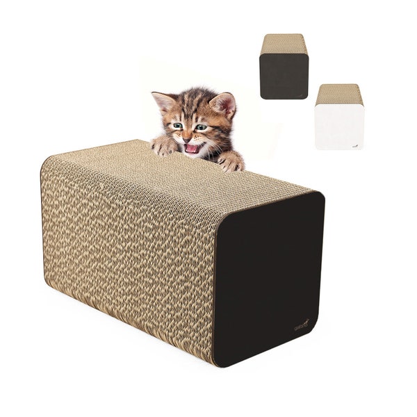 CAT CENTRE Handmade Cat Scratcher Cardboard Large Scratching Pad Board Cube 37cm Eco-Friendly Wooden Front &Back Kitten Furniture Lounge Toy