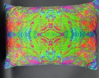 Fun Rectangular Brightly Colored Pillow has Lumbar Support or Can be Vertical with Soft Teal Back and Hidden Zipper for Easy Cleaning