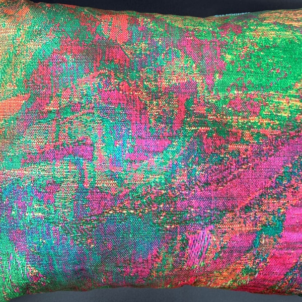 Decorative Rectangular Pillow has Rich Jewel Tone Velvet Front and Teal Textured Velour Back with Hidden Zipper and Hypoallergenic Insert