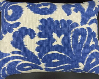 Rectangular Pillow has Beautiful Blue Swirls on Cream Soft Cotton Canvas with Hypoallergenic Pillow Insert and Hidden Zipper Closure
