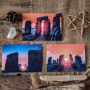 Conjunto de 3 postales del solsticio de verano de Stonehenge, Stonehenge, solsticio de verano
