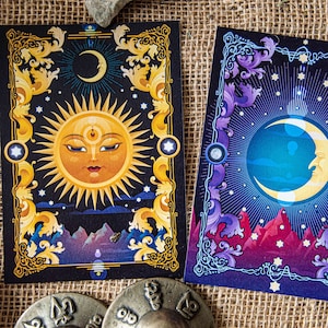 Art Nouveau Mystical Vintage estilo tibetano Sol y Luna victoriana Meditación postales