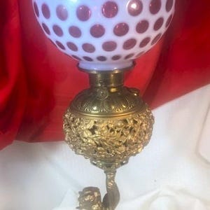 Antique Victorian Cherub Oil Lamp PIttsburgh Consolidated Coin Dot Globe Origina