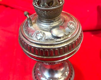 Antique Silver Nickel Little Jewel TINY Oil Lamp Ornate and Pretty L59
