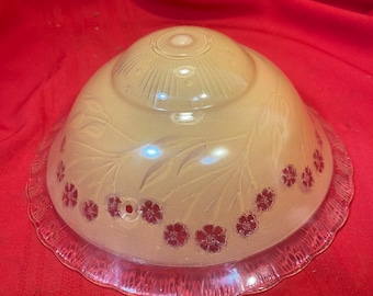 Vintage 1930's Flush Mount Ceiling Lamp Shade 3 Hole Mount Mustard & Floral