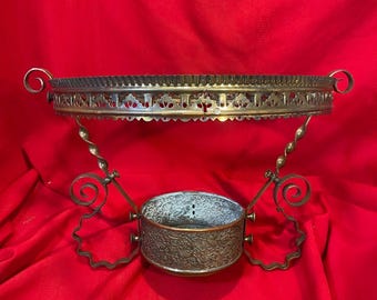Antique Brass Hanging Oil Lamp Shade Ring Font Holder Arms Frame