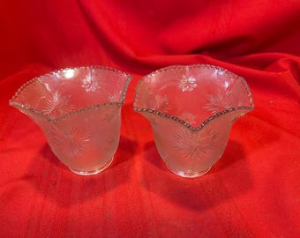 2 Vintage Starburst Pattern Beaded Top Lamp Shades