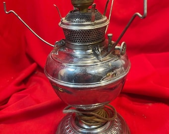 Antique Nickel Silver Bradley Hubbard Oil Lamp Converted to Electric L56