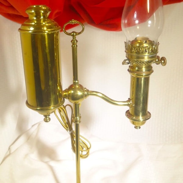 Antique P&A Plume  Atwood Duplex Brass Student Lamp Electrified