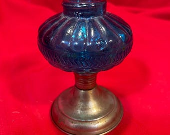 Vintage blå glas miniatyr oljelampa