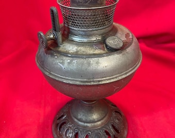 Antique Nickel Silver Bradley Hubbard Center Draft Oil Kerosene Lamp L130