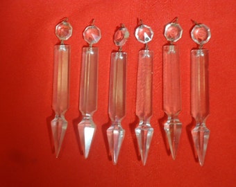 12 Antique Spearpoint Crystal Chandelier Prisms Lamp Parts 3 3/4"