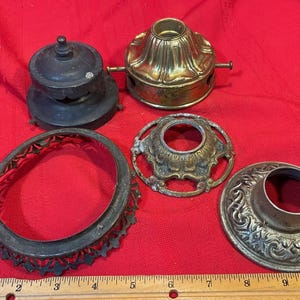 Assorted Oil and Electric Lamp Parts Sconces Font Cover Fence Fitters