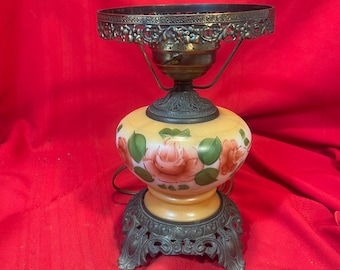Vintage Hand Painted Floral Lamp Base 3 Way Electrified Light