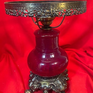 Vintage Ruby Red Glass 3 Way Table Lamp Night Light