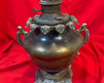 Large Antique Brass Banquet Trophy Style Oil Lamp Great Restore Project