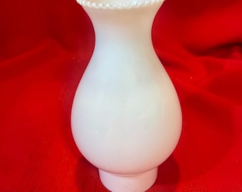 Vintage Ruffled Rim White Milk Glass Oil Lamp Chimney