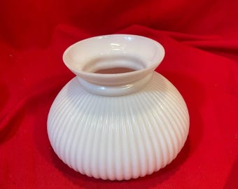 Antique Ribbed White Milk Glass Student Oil Lamp Shade  6 3/4
