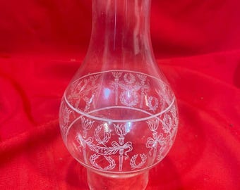 Vintage etsad oljelampskärm skorsten C15